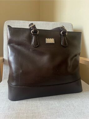 Giorgio Armani Dark Brown Textured Leather Luxury Satchel